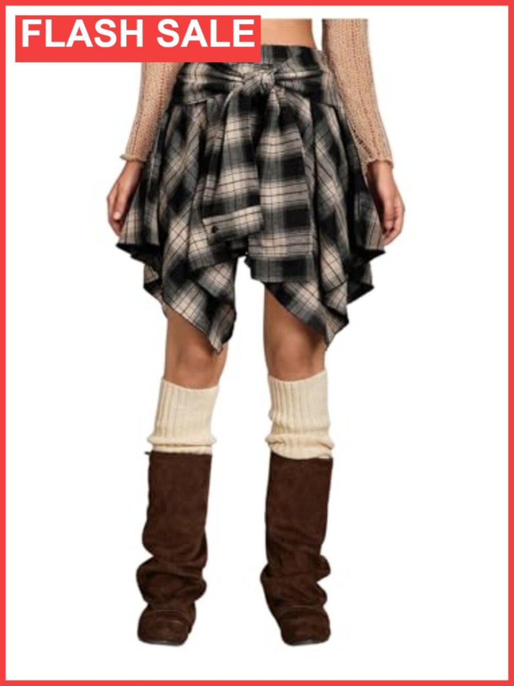 Y2K Goth Grunge Plaid Asymmetrical Flowy High Low Mini Skirt